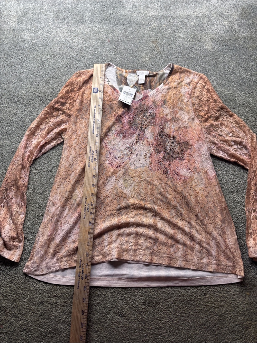 Women’s M size Chico 2 Lace Long-Sleeve Top in Dusty Rose floral new